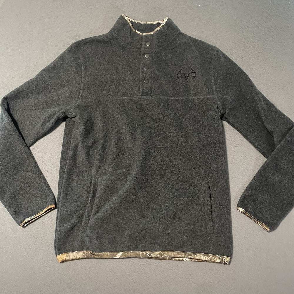 Real Tree By Colosseum Fleece Sweater Men L 1/4 Gray Camo Snap Button Hunting